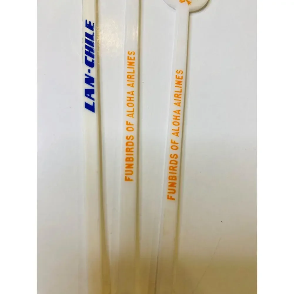 Lot of 3 Vintage Airline Swizzle Cocktail Sticks Stirrers Lan-Chile Funbirds